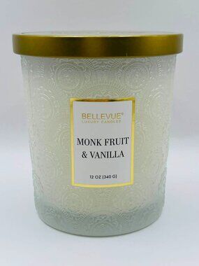 Bellevue Luxury Candle - Monk Fruit & Vanilla 12oz - Embossed Glass Jar